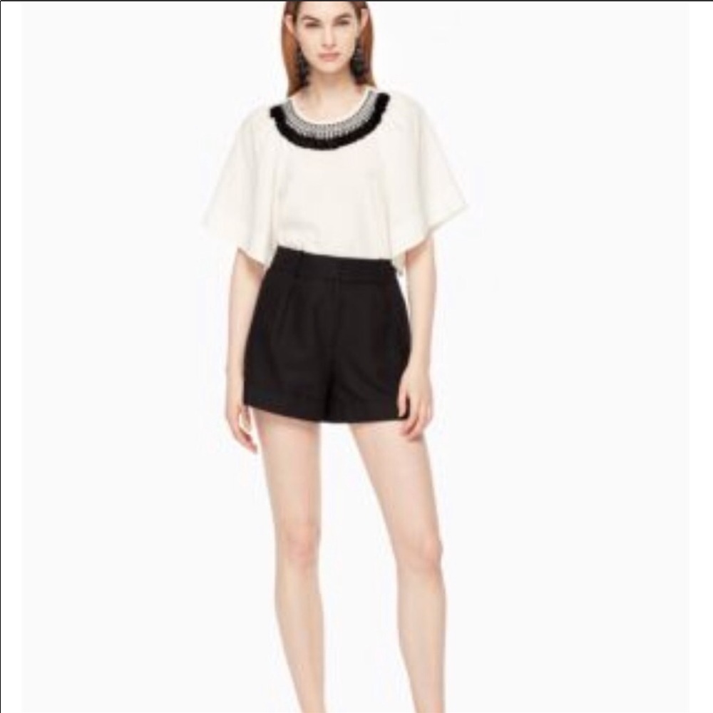 KATE SPADE Sequin Tassel Silk Top In Cream - Picture 7 of 7